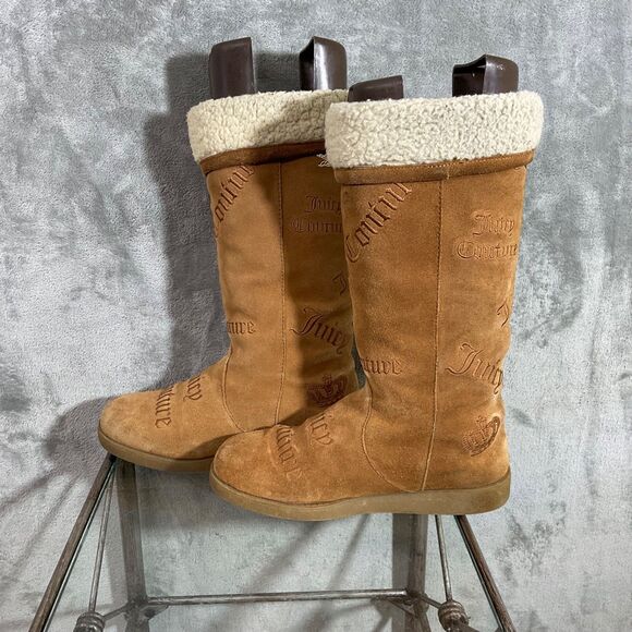 Juicy Couture AOP Suede Mid Calf tall Boots women’s Size 8.5 Brown - Picture 10 of 14